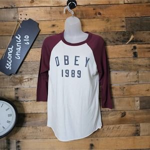 Obey women's baseball 3/4 sleeve shirt size small